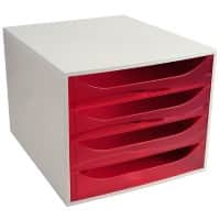 Exacompta Drawer Unit with 4 Drawers EcoBox Plastic Light Grey, Red 28.4 x 34.8 x 23.4 cm