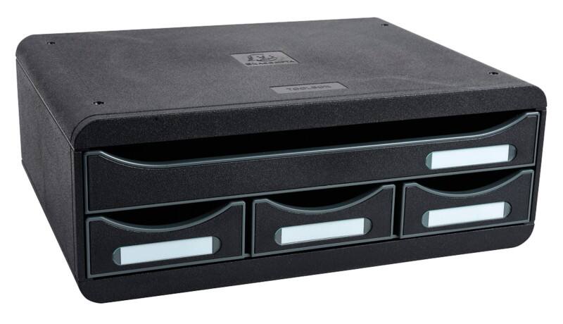 Exacompta ECOBlack Desktop Drawers Plastic Black 4 Drawers 35.5 x 27 x 13.5 cm A4+