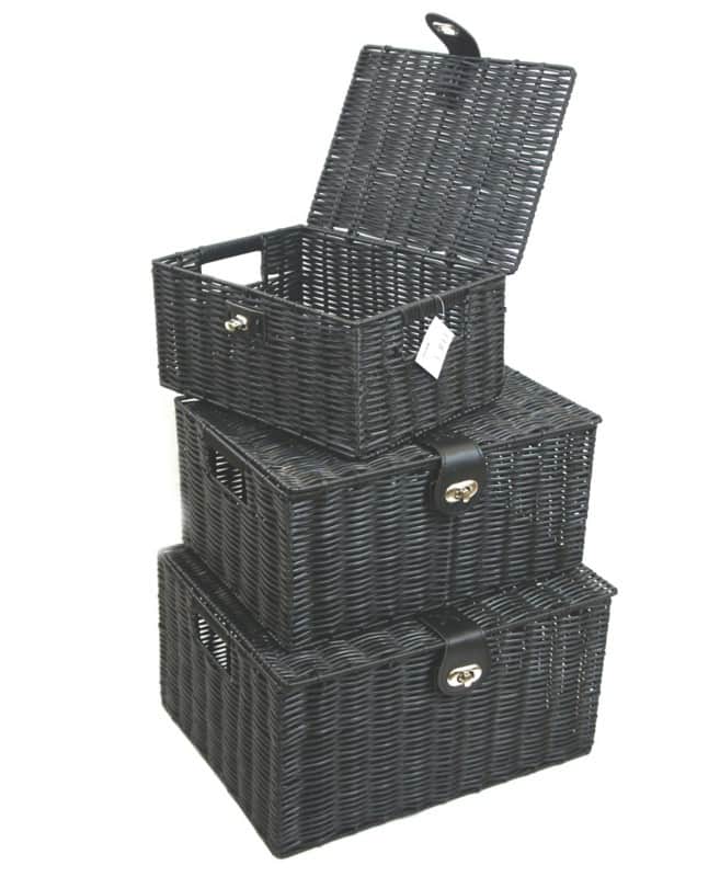 ARPAN Storage Basket Plastic Black 36 x 28 x 18.5 cm Set of 3