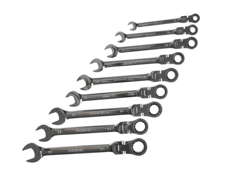 Faithfull FAISPARAT9S Flexi Head Ratchet Spanner Set Chrome vanadium steel Chrome Plated 8 - 19 mm Pack of 9