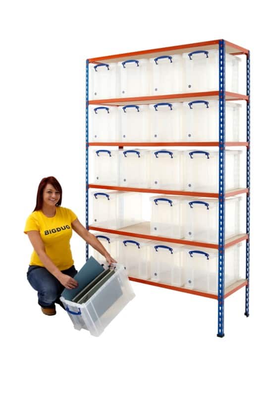 BiGDUG Shelving Unit 6 Shelves Chipboard, Steel 1,220 x 455 x 1,980 mm Blue, Orange