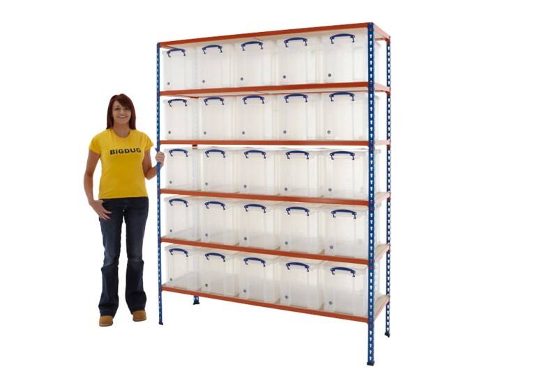 BiGDUG Shelving Unit 6 Shelves Chipboard, Steel 1,525 x 455 x 1,980 mm Blue, Orange
