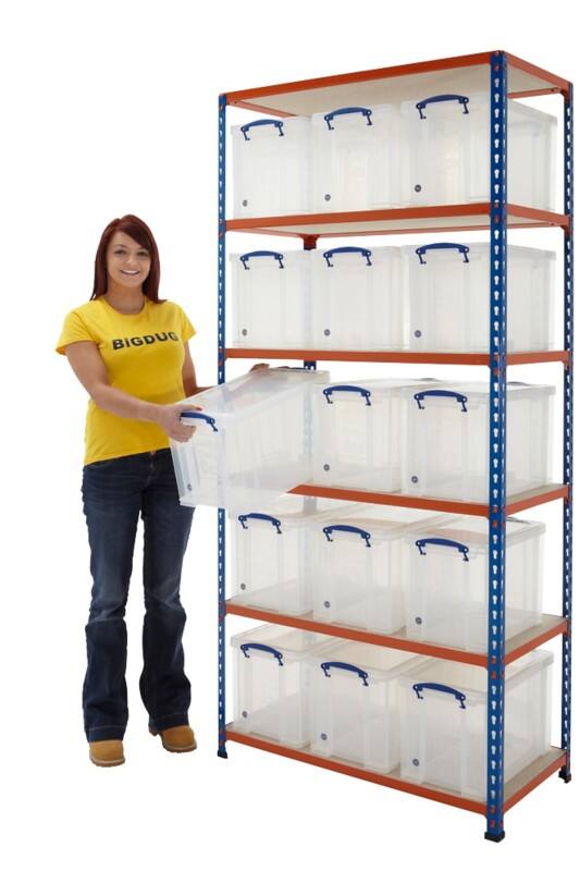 BiGDUG Shelving Unit 6 Shelves Chipboard, Steel 915 x 455 x 1,980 mm Blue, Orange