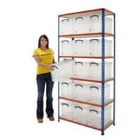 BiGDUG Shelving Unit with 6 Levels and 15 Really Useful Boxes RUBK26CBO Chipboard, Steel 1980 x 915 x 455 mm Blue, Orange