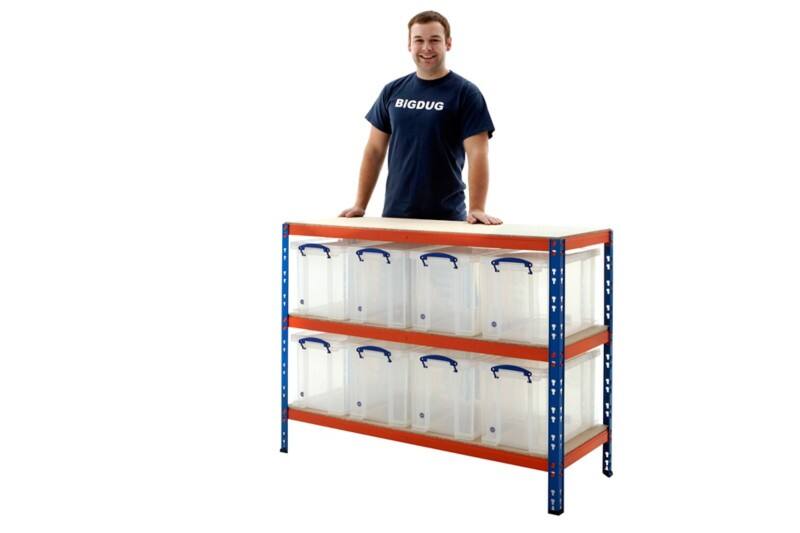 BiGDUG Shelving Unit 3 Shelves Melamine, Particle Board, Steel 1,220 x 455 x 915 mm Blue, Orange