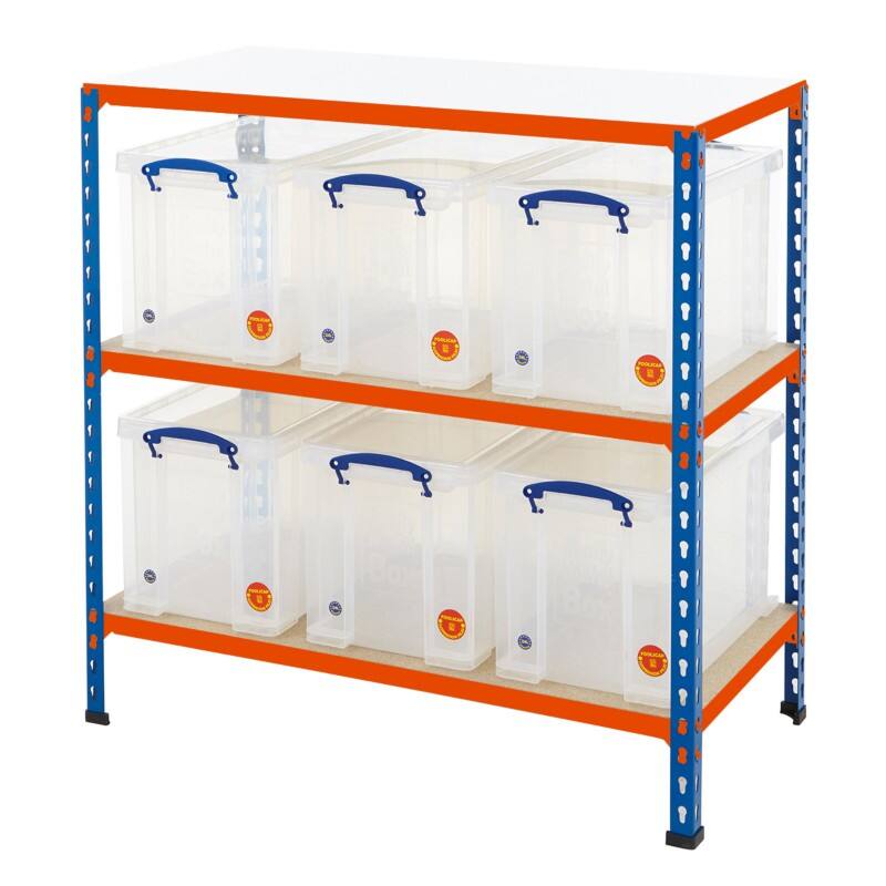 BiGDUG Shelving Unit 3 Shelves Melamine, Particle Board, Steel 915 x 455 x 915 mm Blue, Orange