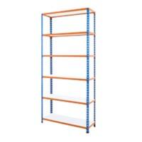 BiGDUG Shelving Unit with 6 Levels Steel, Melamine 1980 x 1220 x 305 mm Blue, Orange