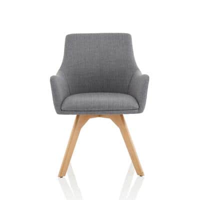 Dynamic Wooden Leg Chair Fixed Armrest Carmen Grey Fabric