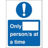 Seco Health & Safety Poster Only __ person/s at a time Self-Adhesive Vinyl Blue, White 20 x 30 cm