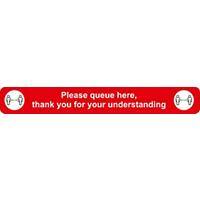 Seco Floor Sticker Please queue here Red, White Anti-Slip Laminate 60 x 8 cm