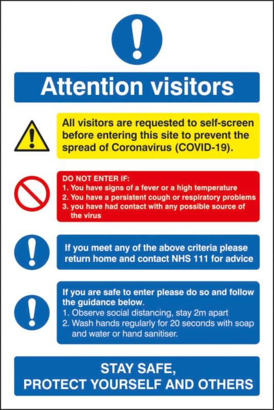 Seco Health and Safety Poster Attention visitors Adhesive Vinyl 15 x 20 cm M406SAV