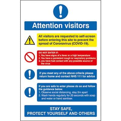 Seco Health & Safety Poster Attention visitors Self-Adhesive Vinyl 15 x 20 cm