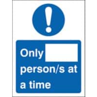 Seco Health & Safety Poster Only __ person/s at a time Semi-Rigid Plastic Blue, White 15 x 20 cm