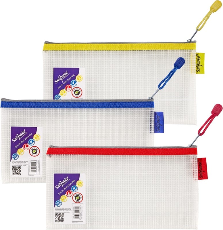 Snopake Zip Lock Bags Eva Mesh EVA (Ethylene-Vinyl Acetate) 24 (W)13 (H) cm Assorted Pack of 3