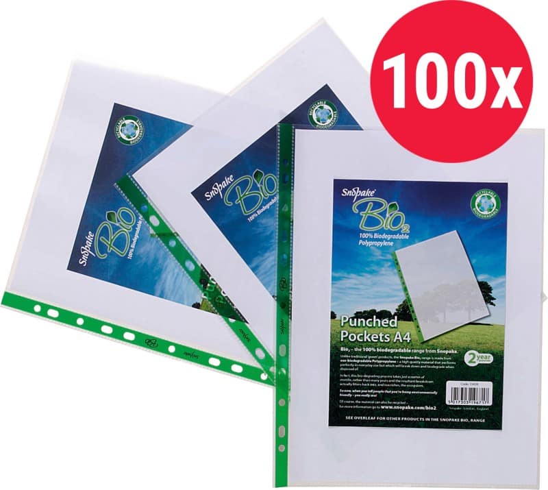 Snopake Bio2 Punched Pockets  A4 Orange Peel Transparent 60 microns PP (Polypropylene) 11 Holes 15440 Pack of 100