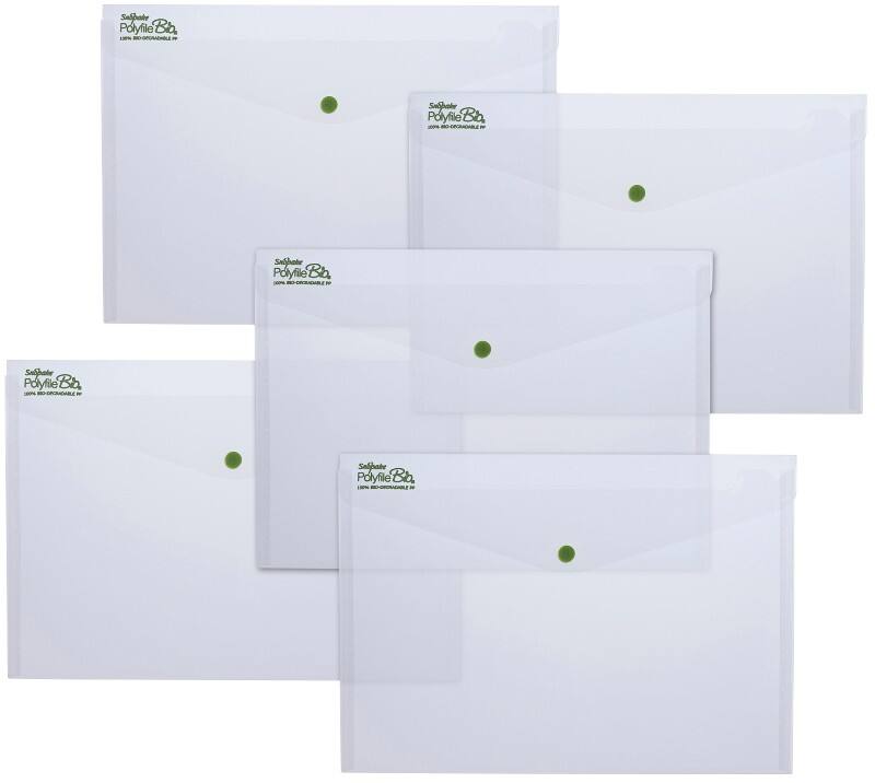 Snopake Bio2 Document Wallet 15428 A4 Press Stud PP (Polypropylene) Landscape Transparent Pack of 5