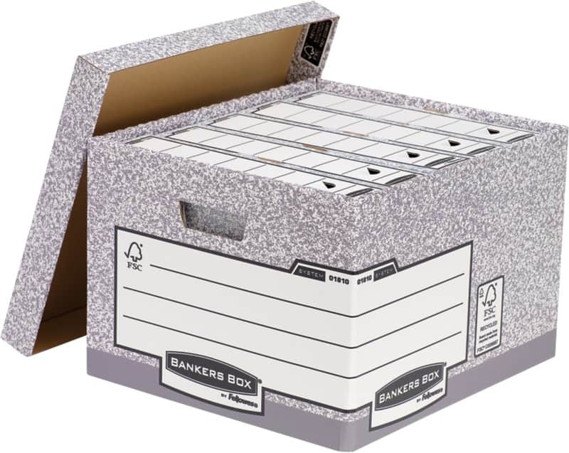Bankers Box System Large FastFold Archive Boxes Grey 294(H) x 387(W) x 445(D) mm Pack of 10