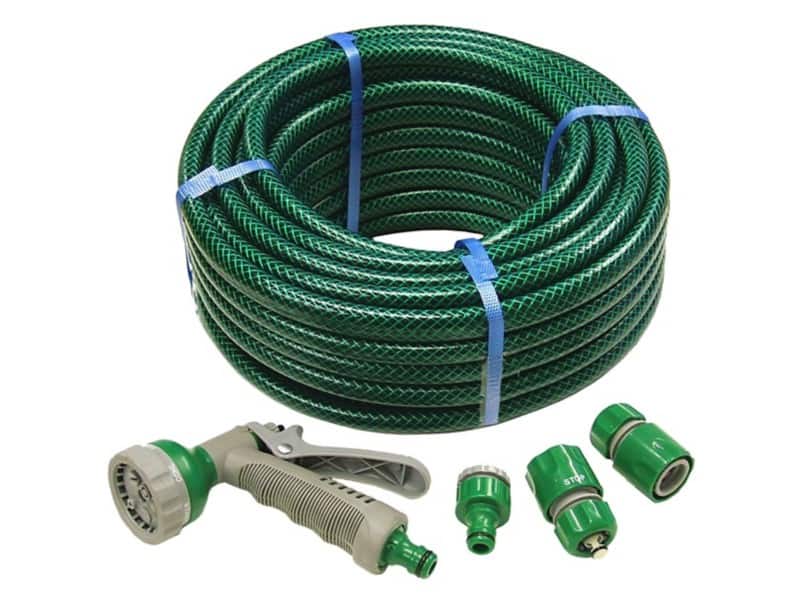 Faithfull PVC Reinforced Hose 15m Fittings and Spray Gun