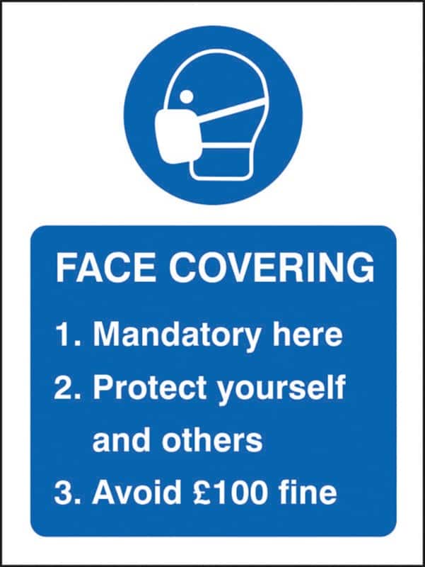 Seco Health and Safety Sign Face covering mandatory here Adhesive Plastic 20 x 30 cm