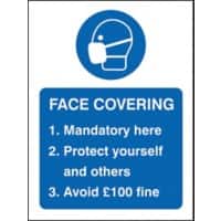 Seco Health and Safety Sign Face covering mandatory here Adhesive Cling Film 15 x 20 cm
