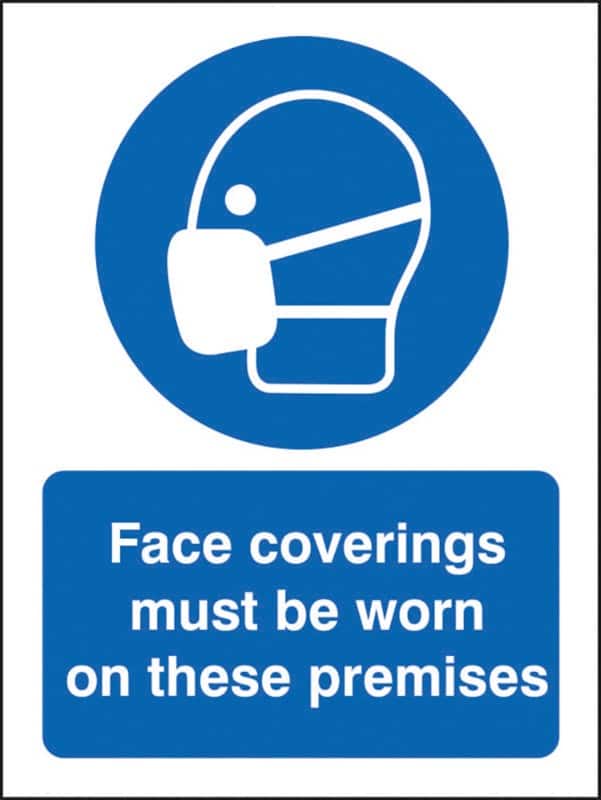 Seco Health and Safety Sign Face coverings must be worn on these premises Adhesive Plastic 20 x 30 cm