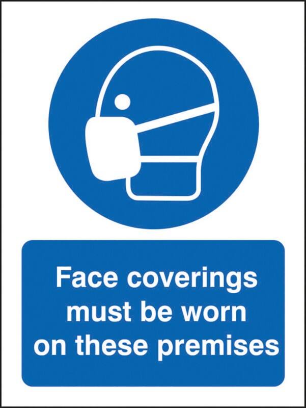 Seco Health and Safety Sign Face coverings must be worn on these premises Adhesive Cling Film 20 x 30 cm