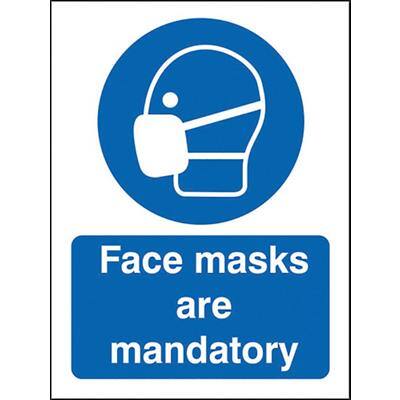 Seco Health and Safety Sign Face masks are mandatory Self-Adhesive Vinyl Blue, White 15 x 20 cm
