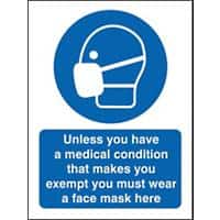 Seco Health and Safety Sign Unless there is a medical exemption, wear a face mask Self-Adhesive Vinyl 15 x 20 cm