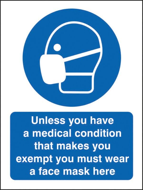 Seco Health and Safety Sign Unless there is a medical exemption, wear a face mask Adhesive Plastic 15 x 20 cm