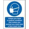 Seco Health and Safety Sign Unless there is a medical exemption, wear a face mask Window Cling Film Blue, White 15 x 20 cm