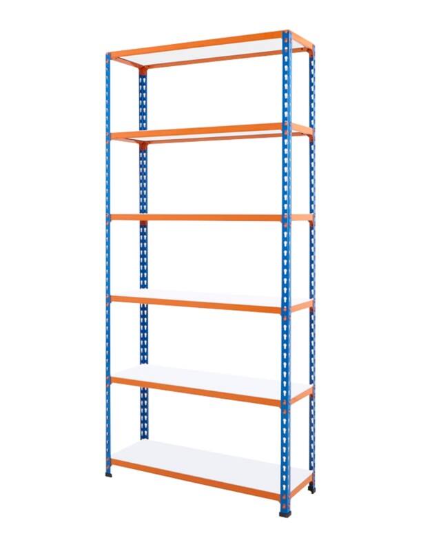 BiGDUG Shelving Unit 6 Shelves Melamine, Steel 915 x 915 x 1,980 mm Blue, Orange