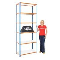 BiGDUG Shelving Unit with 6 Levels Steel, Melamine 2440 x 1525 x 455 mm Blue, Orange