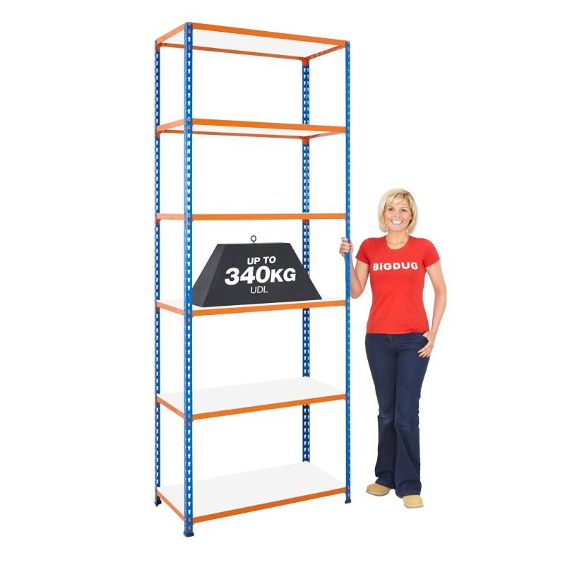 BiGDUG Shelving Unit 6 Shelves Melamine, Steel 1,525 x 915 x 2,440 mm Blue, Orange