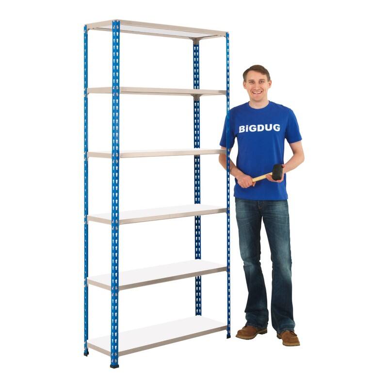 BiGDUG Shelving Unit 6 Shelves Melamine, Steel 915 x 455 x 2,440 mm Blue, Grey