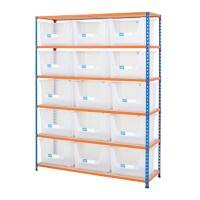 BiGDUG Premium Large Stacking Pick Bin Kit with 6 Levels and 15 Bins Chipboard, Steel 1980 x 1525 x 455 mm Blue, Orange