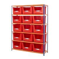BiGDUG Stacking Pick Bins 6 Shelves Chipboard, Steel 1,525 x 455 x 1,980 mm Blue, Orange