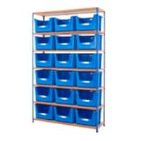 BiGDUG Premium Large Stacking Pick Bin Kit with 7 Levels and 18 Blue Bins Chipboard, Steel 2440 x 1525 x 455 mm Blue, Orange