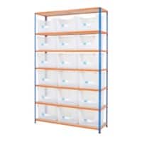 BiGDUG Stacking Pick Bins 7 Shelves Chipboard, Steel 1,525 x 455 x 2,440 mm Blue, Orange