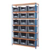 BiGDUG Stacking Pick Bins 7 Shelves Chipboard, Steel 1,525 x 455 x 2,440 mm Blue, Orange