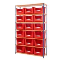 BiGDUG Premium Large Stacking Pick Bin Kit with 7 Levels and 18 Red Bins Steel, Chipboard 2440 x 1525 x 455 mm Blue, Orange