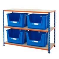 BiGDUG Stacking Pick Bins 3 Shelves Chipboard, Steel 1,220 x 455 x 915 mm Blue, Orange