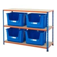 BiGDUG Premium Large Stacking Pick Bin Kit with 3 Levels and 4 Blue Bins Steel, Chipboard 915 x 1220 x 455 mm Blue, Orange