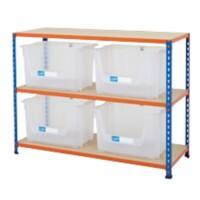 BiGDUG Stacking Pick Bins 3 Shelves Chipboard, Steel 1,220 x 455 x 915 mm Blue, Orange