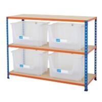 BiGDUG Premium Large Stacking Pick Bin Kit with 3 Levels and 4 Bins  Chipboard, Steel 915 x 1220 x 455 mm Blue, Orange