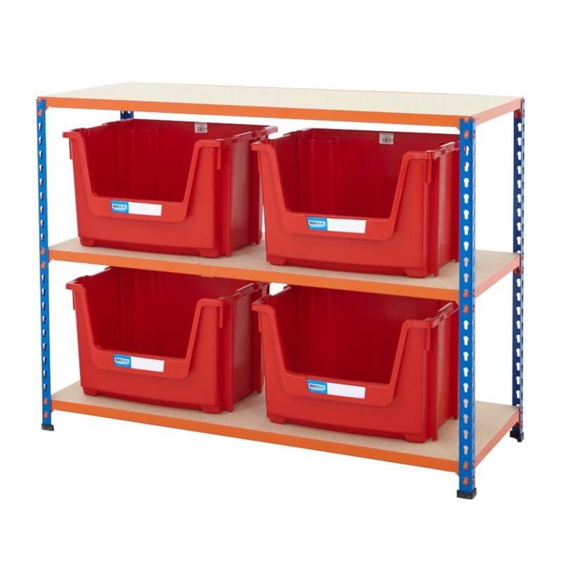 BiGDUG Stacking Pick Bins 3 Shelves Chipboard, Steel 1,220 x 455 x 915 mm Blue, Orange