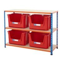 BiGDUG Stacking Pick Bins 3 Shelves Chipboard, Steel 1,220 x 455 x 915 mm Blue, Orange