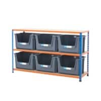 BiGDUG Stacking Pick Bins 3 Shelves Chipboard, Steel 1,525 x 455 x 915 mm Blue, Orange