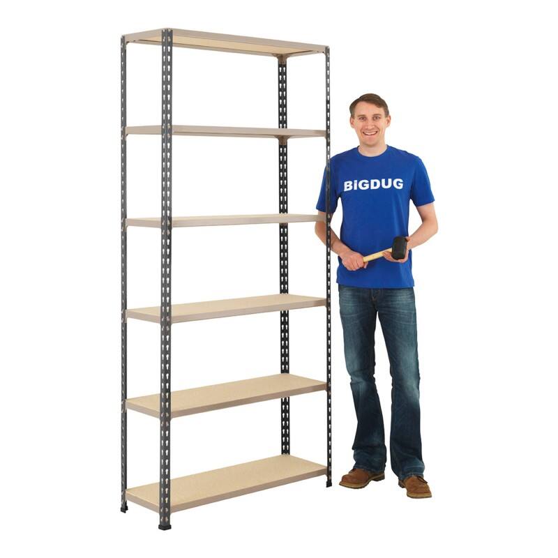 BiGDUG Shelving Unit 6 Shelves Chipboard, Steel 1,220 x 455 x 1,980 mm Grey