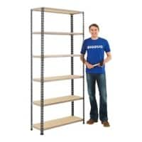 BiGDUG Shelving Unit with 6 Levels Steel, Chipboard 1980 x 1220 x 455 mm Grey