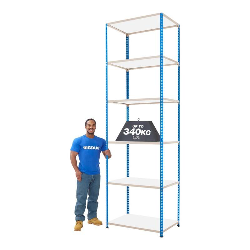 BiGDUG Shelving Unit 6 Shelves Melamine, Steel 1,220 x 610 x 3,050 mm Blue, Grey